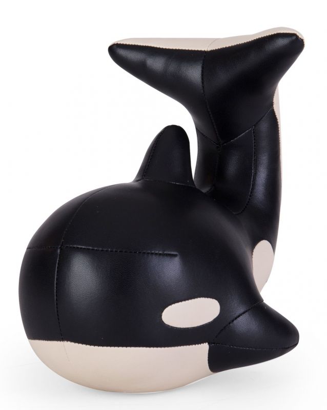 Türstopper Wal Mumu Züny aus Kunstleder, schwarz-weißer Deko-Wal als Türhalter für Kinderzimmer.